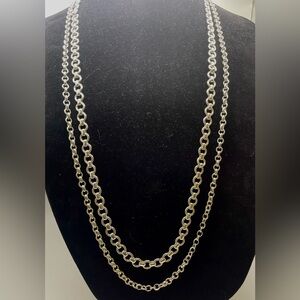 Silver Tone 2 Strand Layered Belcher Chain Link Necklace. 36 inches long